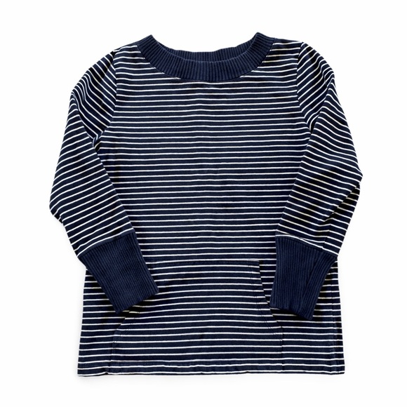Talbots Tops - Talbots Navy Stripe Knit Top Small Coastal Grandma Ribbed Trim Pocket Preppy